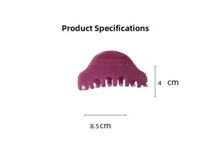 Dettaglio delle dimensioni della molletta in acetato viola, lunga 8,5 cm e alta 4 cm per capelli