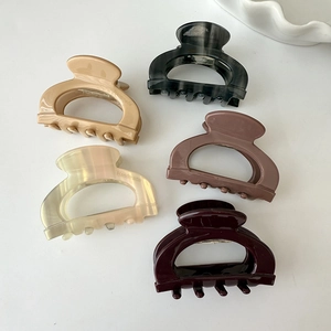 5-piece set of minimalist acetate hair claws in beige, mocha, and wine red with glossy finish