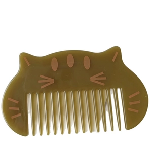 Cute olive green cat-shaped hair comb for kids, portable anti-static cartoon brush