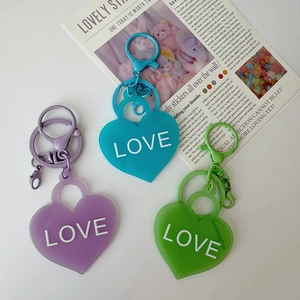 Porte-clés cœur LOVE dépoli en cyan, violet et vert pour décoration de sac à main