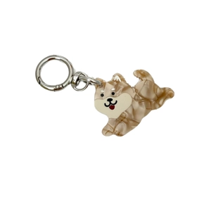 Unique Shiba Inu acetate comb keychain with marble texture and silver metal clasp fastener