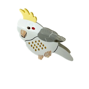 Cute cockatiel acetate hair claw clip with colorful bird design and pearlescent finish