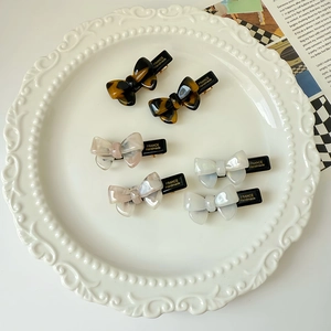 Women Elegant Acetate Bow Hair Clip Vintage Leopard Marble Pattern Duckbill Clip Fresh Sweet Side Hairpin Fashion Hair Accessories