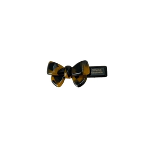 Tortoiseshell acetate bow hair clip with gold France Handmade text on black base