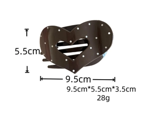 Especificaciones de tamaño de la pinza de pelo de corazón marrón con lunares, 9.5 cm