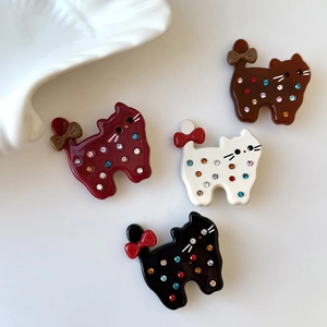 Handmade Acetate Cat Hair Clip With Rhinestone Cute Cartoon Animal Duckbill Clip Elegant Sweet Hair Accessory For Women Girls