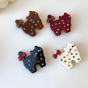Cat shaped acetate hair clip set with colorful rhinestones and bows in various colors