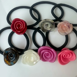 Elegant rose floral acetate hair scrunchies in seven colors with high elastic bands