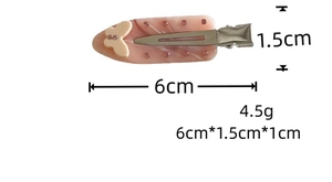 Pink acetate hair clip detailed dimensions and specs with small rhinestones