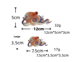Size chart for octopus hair claws in large 12cm and small 7.5cm acetate shark clips
