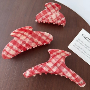 Pinze per Capelli in Acetato Vintage a Quadretti per Donna Fermagli per Capelli Rossi a Scacchi Fatti a Mano Accessori per Capelli