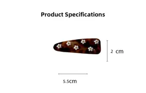 Detail showing dimensions of tortoiseshell floral acetate hair clip 5.5cm by 2.0cm