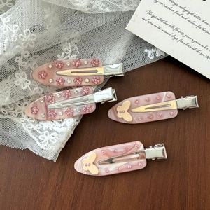 Exquisite Pink Rhinestone Cellulose Acetate Hair Clip For Women Butterfly Flower Pattern No Trace Hairpin Side Clip Accessory