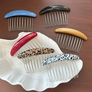 French handmade acetic acid hair combs with metal teeth in six diverse elegant colors