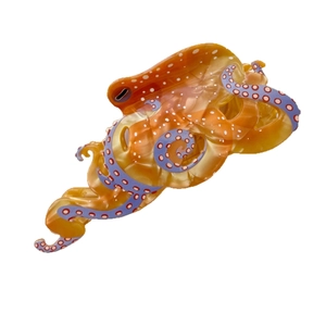 Orange octopus hair claw clip with purple polka dots made of premium acetate fiber
