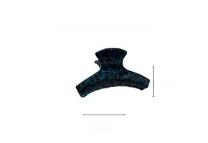 Detail view of a small acetate hair claw clip showing dimensions 8 cm by 4.5 cm