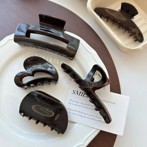 French Elegant Acetate Chocolate Brown Hair Claw Clips Large Hollow Out Rectangle Heart Geometric Shark Clip For Women Hair Styling