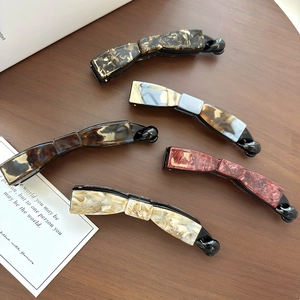 Pince Banane en Acétate de Cellulose Style Coréen Pour Femmes Élégant Nœud Papillon Motif Marbre Pince à Cheveux
