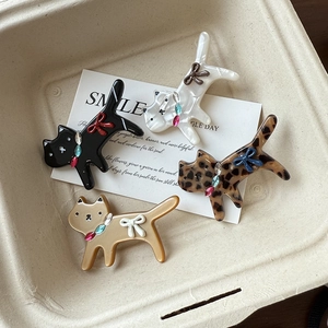 Lot de barrettes chat mignon à motif léopard avec gemmes colorées et nœuds élégants