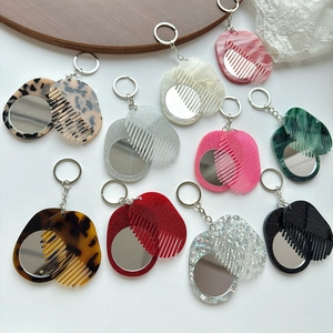 Portable mirror and comb keychain set in 10 stylish acetate colors with metal ring