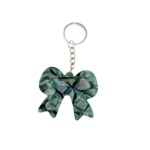 Porte-clés nœud en acétate avec motif marbré vert et anneau en métal argenté brillant