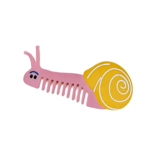 Cute pink and yellow snail-shaped acetate hair comb for children with a portable design