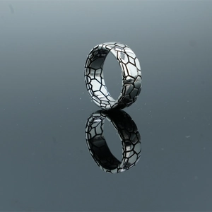 Vintage industrial style square metal ring with hexagonal honeycomb texture for men and women