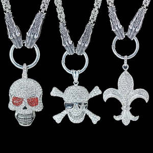 Herren Gotik Punk Edelstahl Totenkopf Lilie Anhänger Halskette Mit Byzantinischer Wolfskopf Kette Hip Hop Zirkonia Schmuck