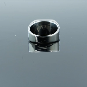 Polished silver stainless steel punk ring for men featuring a minimalist band and mirror reflection