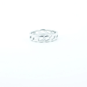 Polished silver stainless steel cuban link chain ring with minimalist hollow design