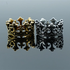 Vintage Gothic Stainless Steel Crown Ring With Fleur De Lis Skull Motif Punk Jewelry For Men Women Daily Party Finger Ring