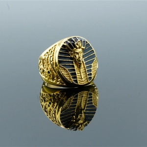 Bague Pharaon Égyptien Toutankhamon pour Homme Plaqué Or Acier Titane Vintage Ethnique Punk Anneau Bijoux Égypte Ancienne