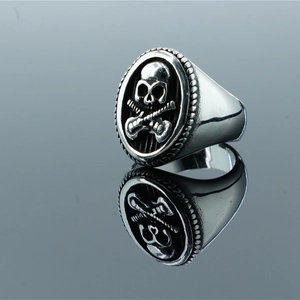Vintage Punk Rock Skull And Crossed Guitars Stainless Steel Ring For Men Gothic Heavy Metal Style Biker Biker Jewelry