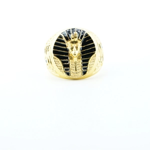 Bague masque de pharaon égyptien Toutankhamon en acier inoxydable doré et émail noir