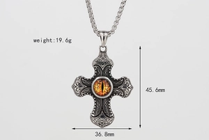 Spécifications du pendentif croix vintage de 45,6mm avec un œil maléfique orange