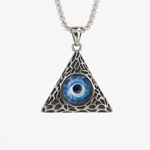 Pendentif triangle hip hop en acier inoxydable avec motif œil bleu de la providence