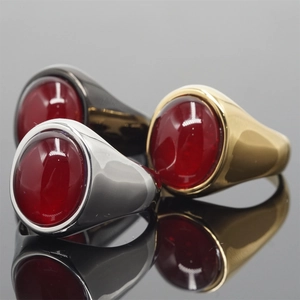 Vintage Roestvrijstalen Zegelring Voor Heren Dames Ovaal Ingelegde Edelsteen Retro Mode Sieraden Spiegel Gepolijste Vingerring