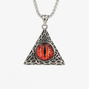 Collier hip hop en acier inoxydable avec pendentif triangle argenté et œil de dragon