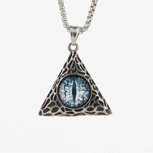 Collier gothique hip hop triangle œil maléfique avec œil bleu et chaîne en acier inoxydable
