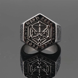 Vintage Viking Tree of Life signet ring with Nordic Rune engravings in silver finish