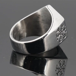 Vintage Viking Tree of Life signet ring in silver stainless steel with Vegvisir symbols