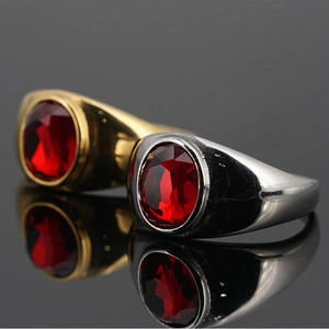 Anillo de Sello Retro de Acero Inoxidable con Diamante de Imitación Rojo para Hombre Mujer Dorado Plateado Anillo Geométrico Joyería