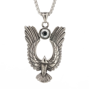 Collana da uomo in acciaio al titanio con ciondolo aquila, piuma turchese e catena