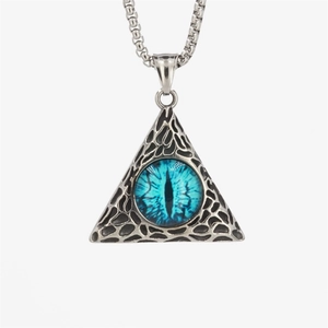 Collier hip hop en acier inoxydable avec pendentif œil de dragon bleu et chaîne métal