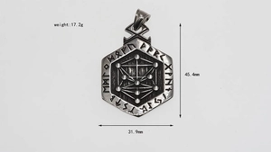 Detail view of Norse Rune pendant with dimensions showing height 45.4mm and weight 17.2g