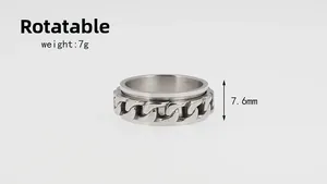Rotatable stainless steel ring with 7.6mm width and inner spinning chain detail