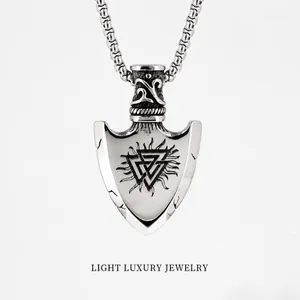 Retro Wikinger Pfeilspitze Anhänger Halskette Edelstahl Punk Valknut Vegvisir Schild Charm Schmuck Für Herren Jungen Geschenk