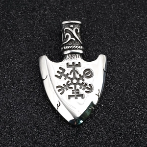 Vintage Wikinger Vegvisir Schild Anhänger Halskette aus poliertem Titanstahl für Herren