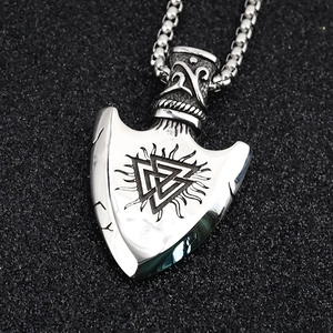 Vintage Wikinger Valknut Schild Pfeil Anhänger Halskette aus poliertem Edelstahl