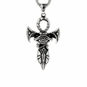 Retro Titanium Staal Egyptisch Oog Van Horus Ankh Hanger Halsketting Gotisch Punk Antiek Zilveren Sieraden Voor Mannen Cadeau